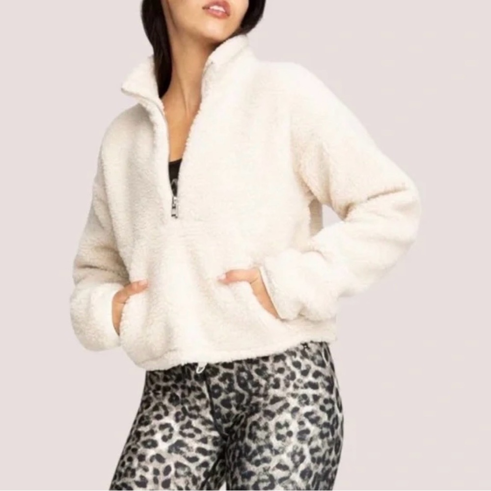 🤍 Good American Sherpa Half-Zip Pullover – Cream | Women’s Size 3